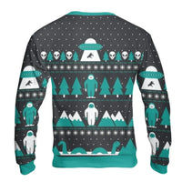 Bigfoot Alien Nessie Holiday Sweater, Cryptid Ugly Christmas Sweatshirt, Cryptozoology Graphic Crewneck, Humorous Monster Pullover Sweatshirt