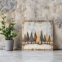 Rustic Gold Leaf Forest Print, Christmas Trees Canvas Wall Art, Textured Holiday Canvas, Winter Pine Tree Decor, Digital Download Art