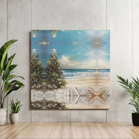 Tropical Ocean Palm Christmas Canvas Print, Coastal Christmas Tree Canvas Art, Beach Holiday Home Decor, Coastal Winter Canvas Art