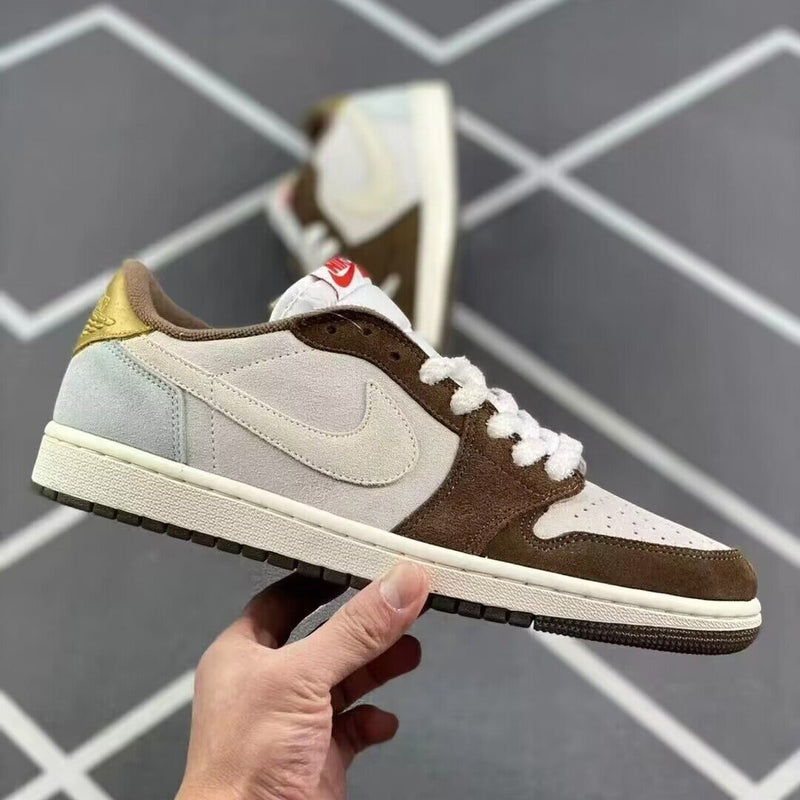 Low Top Sneakers, Brown White Colorway, Lace Up Design, Casual Gift for Sneaker Fans