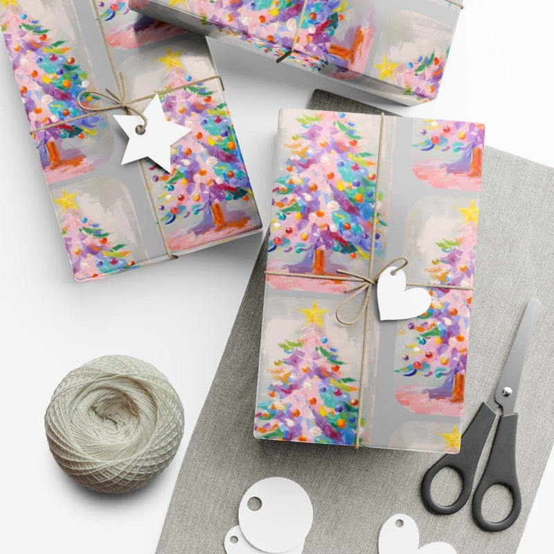 Painterly Tree Holiday Gift Wrap, Colorful Christmas Tree Wrapping Paper, Artistic Xmas Wrapping Paper, Seasonal Gift Wrap Roll