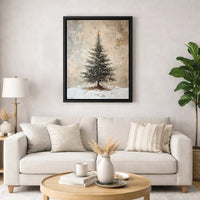 Rustic Snowy Pine Tree Poster, Vintage Christmas Tree Wall Art Print, Distressed Winter Evergreen Print, Holiday Wall Decor