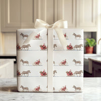 Santa Sleigh Zebra Holiday Gift Wrap, Zebra Sleigh Christmas Wrapping Paper, Whimsical Safari Wrapping Paper, Humorous Xmas Gift Wrap Roll