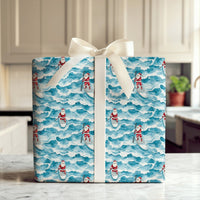 Coastal Christmas Santa Gift Wrap, Paddleboard Santa Wrapping Paper, Surfing Santa Claus Wrapping Paper, Beach Holiday Gift Wrap Roll