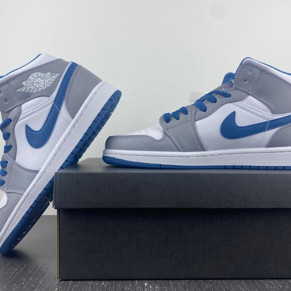 Mid Top Basketball Shoes, Blue White Gray Colorway, Lace Up Design, Casual Gift for Shoe Lovers