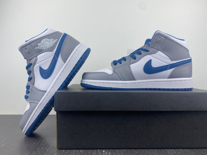 Mid Top Basketball Shoes, Blue White Gray Colorway, Lace Up Design, Casual Gift for Shoe Lovers