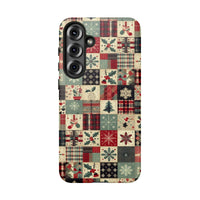 Holiday Snowflake Plaid Samsung Galaxy Case, Christmas Patchwork Phone Case, Festive Holly Berry Phone Cover, Xmas Stocking Stuffer Present
