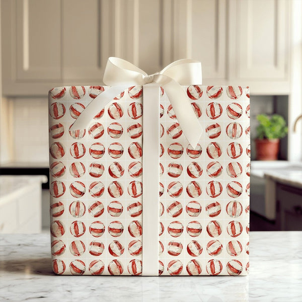 Watercolor Holiday Sweet Gift Wrap, Peppermint Candy Wrapping Paper, Red and White Striped Wrapping Paper, Christmas Present 