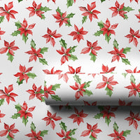 Red Holly Christmas Gift Wrap, Watercolor Poinsettia Wrapping Paper, Botanical Holiday Floral Wrapping Paper, Festive Winter Gift Wrap