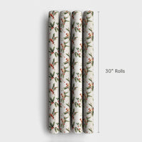 Watercolor Santa Hat Bird Holiday Gift Wrap, Winter Birds Christmas Wrapping Paper, Pine and Holly Wrapping Paper, Festive Holiday Gift Wrap