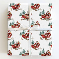 Watercolor Pine Tree Christmas Wrapping Paper, Black Santa Sleigh Wrapping Paper, Inclusive Holiday Gift Wrap, Festive Xmas Wrapping Paper