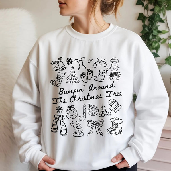Pregnancy Announcement Holiday Sweater, Bumpin Around the Christmas Tree Sweatshirt, Christmas Baby Reveal Crewneck, Expectin