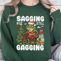 Humorous Christmas Frog Sweatshirt, Sagging but Still Gagging Sweatshirt, Adult Humor Xmas Crewneck, Retro Holiday Gag Present Frog Sweatshirt