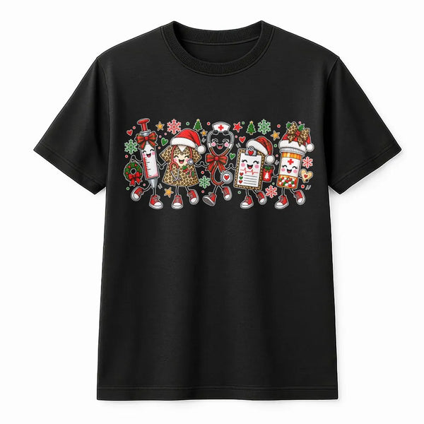 Adorable Medical Squad Christmas Tee, Christmas Nurse T-Shirt, Festive Syringe Pill Bottle Shirt, RN Holiday Present, Healthc