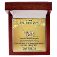 Two Heart Pendant Necklace, Interlocking Hearts Necklace for Wife, Romantic CZ Crystal Jewelry, Meaningful Christmas Present for Her, Wife Present