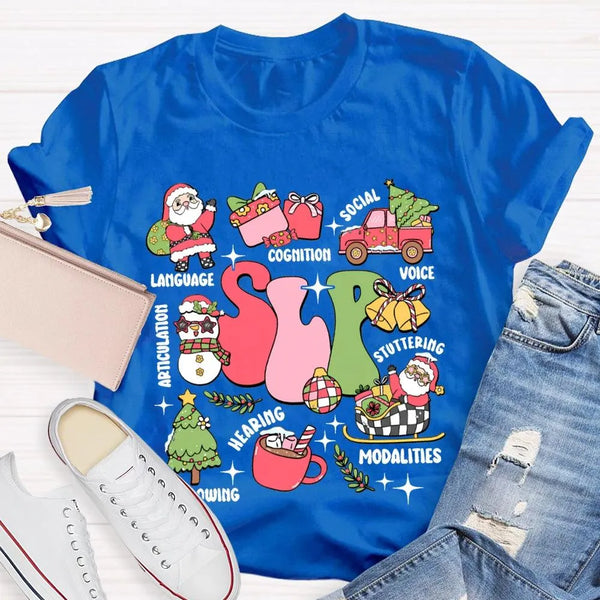 Speech Language Pathology Holiday Shirt, SLP Speech Therapy Christmas T-Shirt, Voice Stuttering Graphic Tee, SLP Therapist Pr