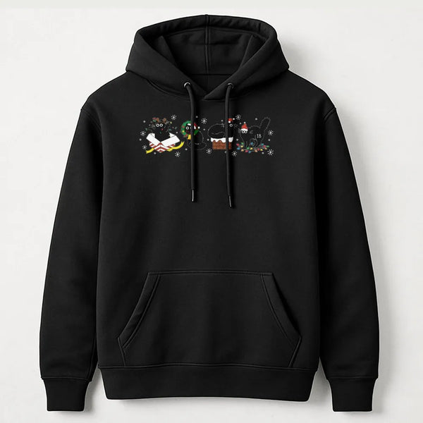 Festive Kitten Graphic Hoodie, Christmas Black Cat Hoodie, Humorous Cat Lover Holiday Hoodie, Adorable Animal Winter Pullover
