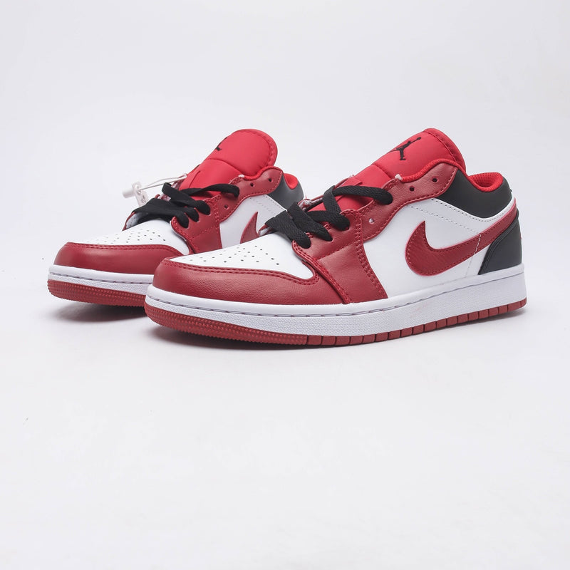Low Top Basketball Shoes, White Red Colorway, Leather Footwear, Lace Up Design, Casual Gift for Shoe Lovers