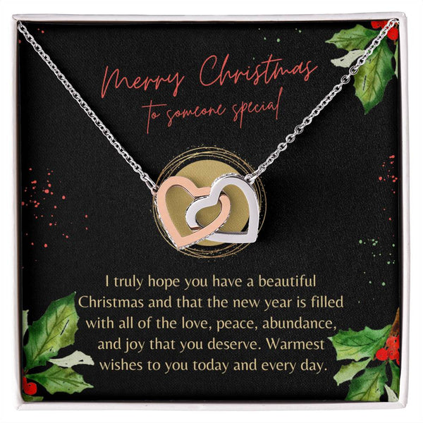 Cubic Zirconia Heart Pendant, Interlocking Hearts Necklace for Her, Polished Surgical Steel Jewelry, Meaningful Christmas Pre