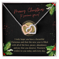 Cubic Zirconia Heart Pendant, Interlocking Hearts Necklace for Her, Polished Surgical Steel Jewelry, Meaningful Christmas Present