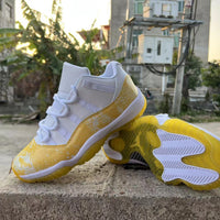 Sneakers, White Yellow Colorway, Lace Up Design, Casual Gift for Sneaker Fans