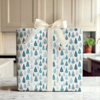 Winter Forest Holiday Gift Wrap, Blue Pine Tree Christmas Wrapping Paper, Botanical Evergreen Wrapping Paper Roll, Rustic Present Decor