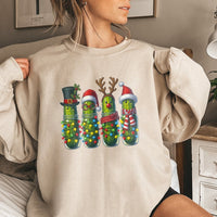 Holiday Pickle Jar Fairy Lights Sweater, Christmas Pickle Sweatshirt, Humorous Pickle Christmas Crewneck, Festive Food Lover Sweatshirt Present