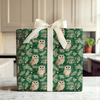 Woodland Bird Gift Wrap, Winter Owl Christmas Wrapping Paper, Rustic Pine and Berry Holiday Paper, Forest Animal Present Wrapping Paper