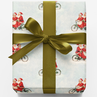 Christmas Cycling Gift Wrap, Santa and Mrs Claus Wrapping Paper, Whimsical Holiday Wrapping Paper, Festive Xmas Gift Wrap Roll, Winter Wrap