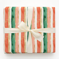 Red Green Gold Confetti Gift Wrap, Painterly Stripe Christmas Wrapping Paper, Modern Holiday Wrapping Paper, Artistic Xmas Gift Wrap Roll