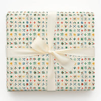 Snowflake and Holly Gift Wrap, Folk Art Christmas Wrapping Paper, Rustic Holiday Wrapping Paper, Traditional Winter Present Gift Wrap Roll