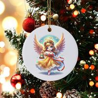 Floral Halo Bell Ceramic Ornament, Adorable Angel Christmas Ornament, Festive Holiday Angel Ornament, Angelic Tree Hanging Decor Keepsake Present
