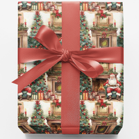 Fireside Santa Christmas Gift Wrap, Vintage Santa Wrapping Paper, Comfy Holiday Wrapping Paper, Retro Xmas Gift Wrap, Winter Present Paper