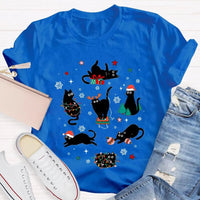 Holiday Cat Snowflakes T-Shirt, Black Cats Christmas Shirt, Adorable Xmas Lights Graphic Tee, Festive Kitty Lover Shirt, Winter Holiday Present