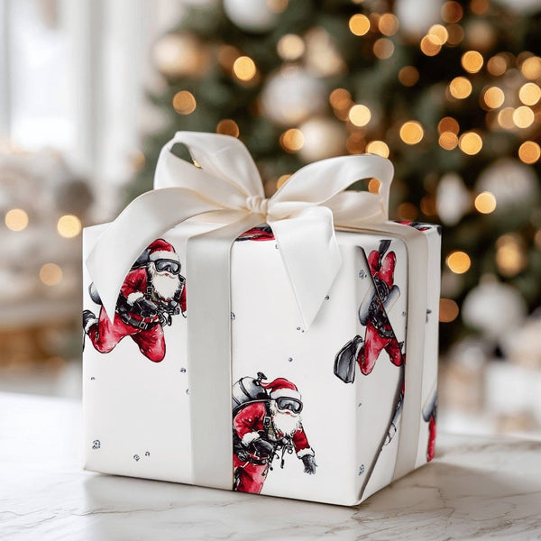 Underwater Christmas Gift Wrap, Scuba Diving Santa Wrapping Paper, Humorous Diver Holiday Wrapping Paper, Ocean Lover Festive