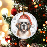 Dog in Santa Hat Ceramic Ornament, Saint Bernard Christmas Ornament, Snowy Winter Holiday Tree Keepsake, Giant Breed Dog Lover Present