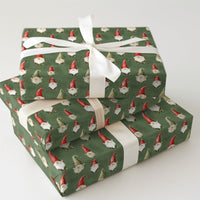 Dark Green Christmas Gift Wrap Roll, Scandinavian Gnome Wrapping Paper, Adorable Nisse Holiday Present Paper