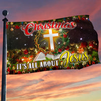 Christian Cross Nativity Flag, It's All About Jesus Christmas House Flag, Double Sided Holiday Garden Flag, Religious Xmas Decor