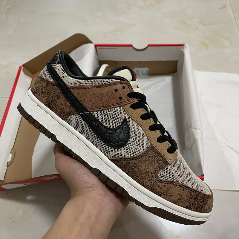 Low Top Sneakers, White Brown Colorway, Snake Pattern, Lace Up Design, Casual Gift for Sneaker Fans
