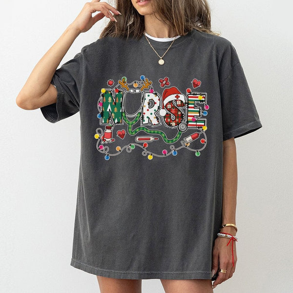 Festive Stethoscope Nurse Tee, Christmas Nurse T-Shirt, Registered Nurse Xmas Shirt, Nursing Student Holiday T-Shirt, RN Medi