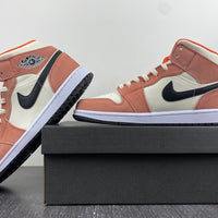 Mid Top Sneakers, White Black Pink Orange Colorway, Suede Footwear, Lace Up Design, Casual Gift for Sneaker Fans