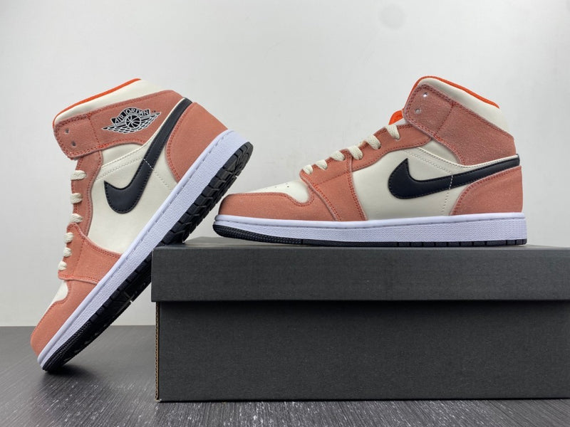 Mid Top Sneakers, White Black Pink Orange Colorway, Suede Footwear, Lace Up Design, Casual Gift for Sneaker Fans