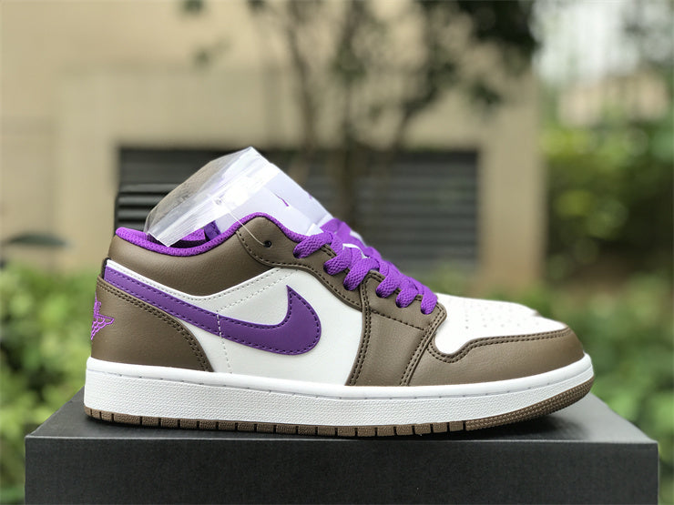 Low Top Sneakers, White Purple Brown Colorway, Lace Up Design, Casual Gift for Sneaker Fans