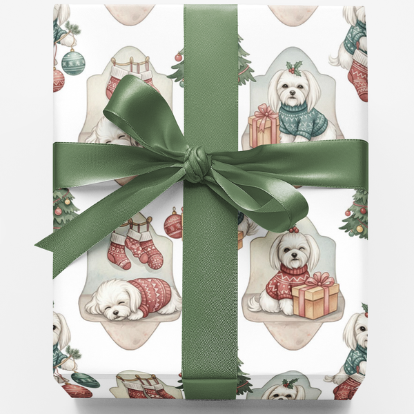 Holiday Sweater Dog Gift Wrap, Maltese Dog Christmas Wrapping Paper, Festive Maltese Wrapping Paper, Maltese Dog Lover Holida