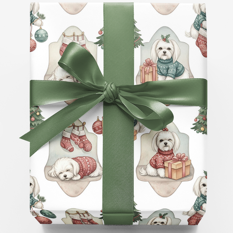 Holiday Sweater Dog Gift Wrap, Maltese Dog Christmas Wrapping Paper, Festive Maltese Wrapping Paper, Maltese Dog Lover Holiday Gift Wrap
