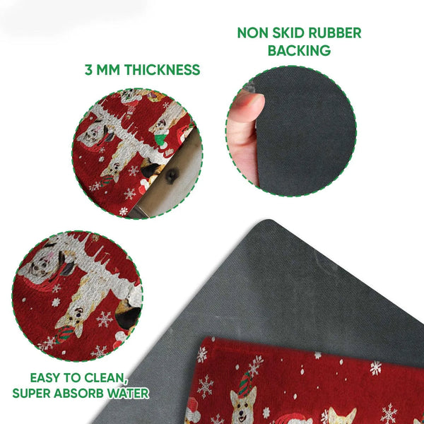 Snowflake Tree Holiday Welcome Mat, Corgi Christmas Doormat, Winter Dog Door Mat, Festive Front Porch Mat, Corgi Lover Xmas P