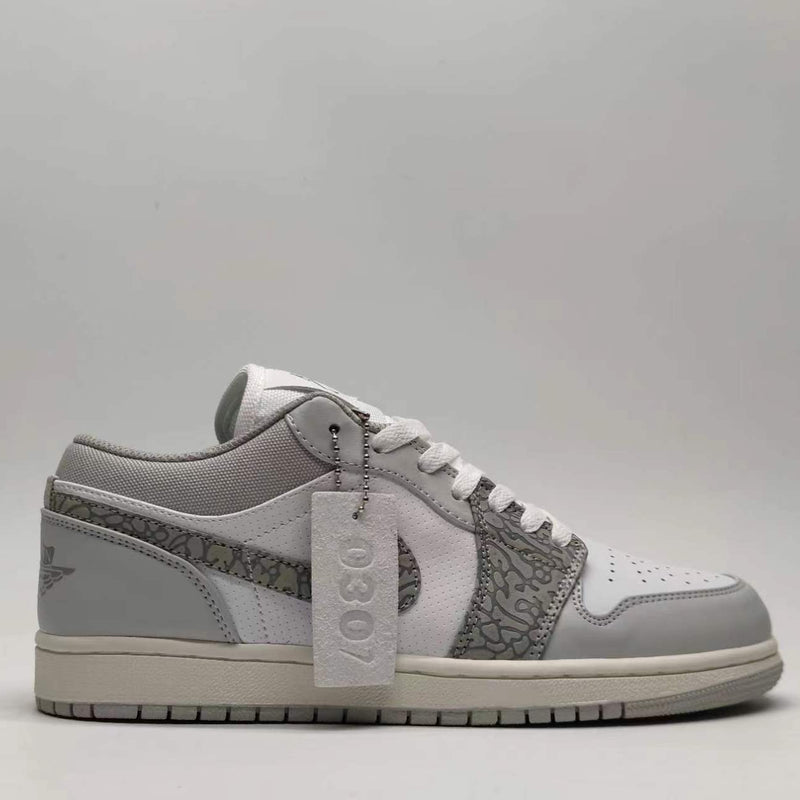 Low Top Sneakers, White Gray Colorway, Cracked Pattern, Lace Up Design, Casual Gift for Sneaker Fans