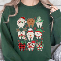 Adorable Festive Teeth Graphic Crewneck, Dentist Christmas Sweatshirt, Humorous Dental Office Holiday Pullover, Hygienist Xmas Sweater