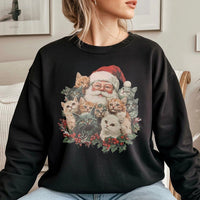 Retro Cat Lover Christmas Sweatshirt, Santa Claus and Kittens Sweatshirt, Holiday Kitten Crewneck, Vintage Xmas Pullover, Cat Sweatshirt