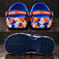 FLA Splatter - Gator Head Clogs in Orange and Blue